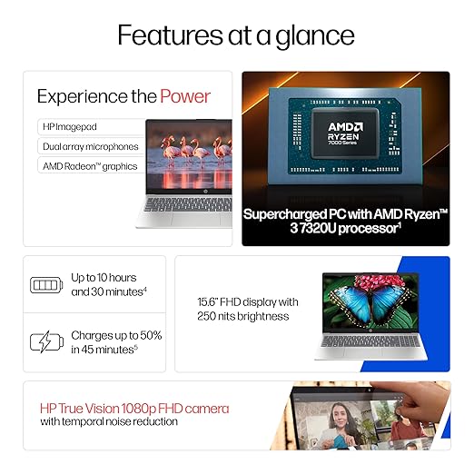 HP 15, AMD Ryzen 3 7320U (8GB LPDDR5, 512GB SSD) FHD, Anti-Glare, Micro-Edge, 15.6''/39.6cm, Win11, M365 Basic(1yr)* Office24, Silver, 1.59kg, fc0500AU, FHD Camera w/Privacy Shutter Laptop - Image 2