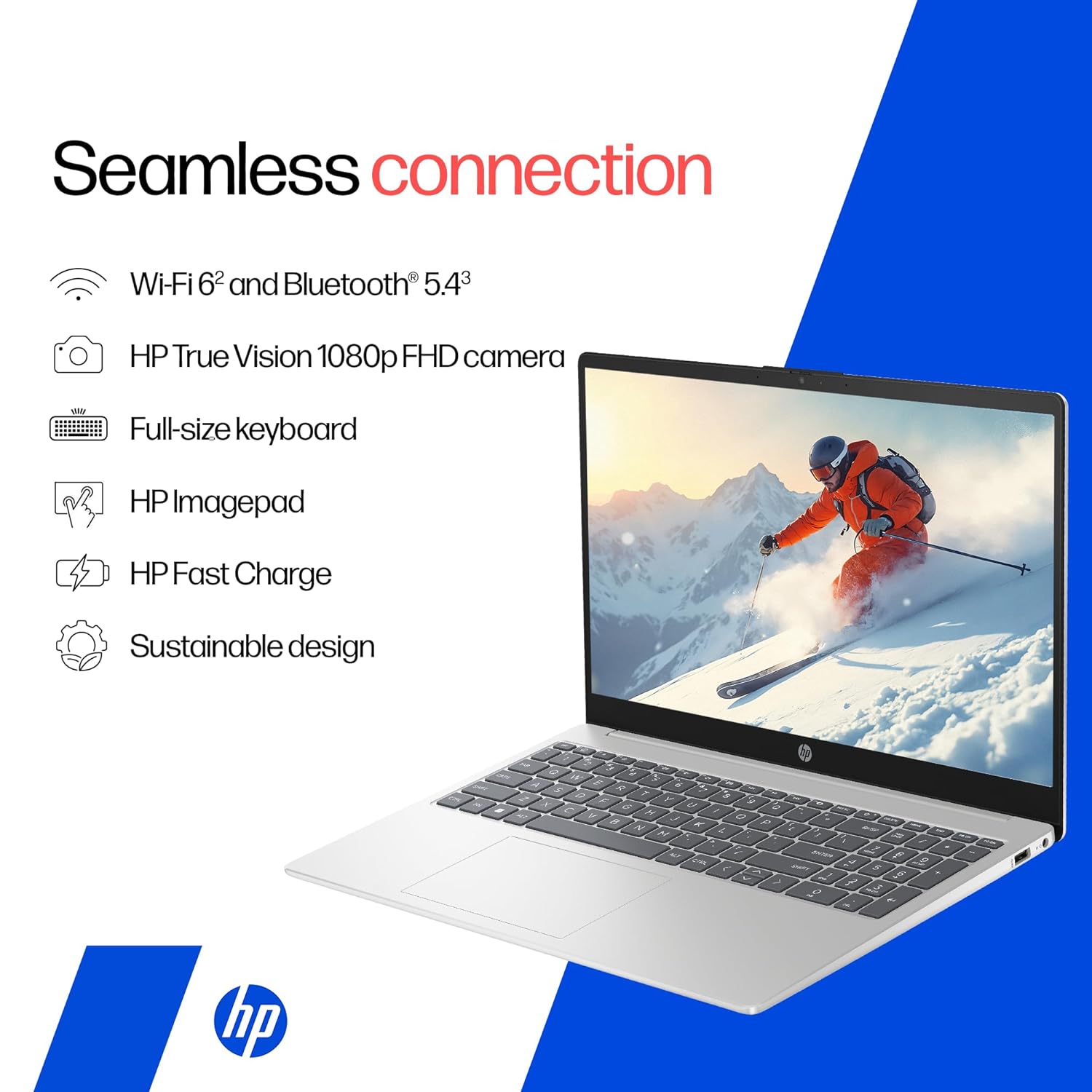 HP 15, AMD Ryzen 3 7320U (8GB LPDDR5, 512GB SSD) FHD, Anti-Glare, Micro-Edge, 15.6''/39.6cm, Win11, M365 Basic(1yr)* Office24, Silver, 1.59kg, fc0500AU, FHD Camera w/Privacy Shutter Laptop - Image 6