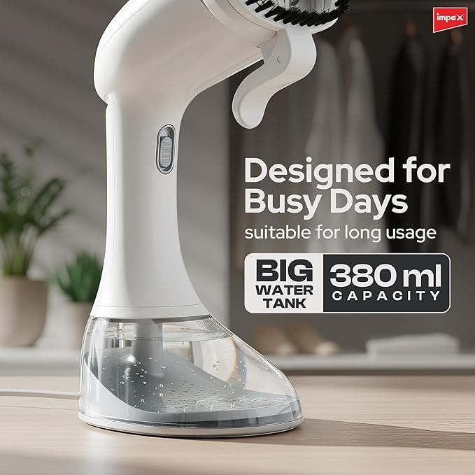 Impex 1600W Handheld Garment Steamer with Saree Draping, Vertical Steaming, 3 Power Modes, 25g/min Steam Rate, 380ml Capacity, 25 Sec Heat Up, ABS Material - Image 6