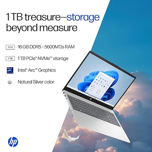 HP 15, Intel Core Ultra 5 125H (16GB DDR5, 1TB SSD) FHD, IPS, 15.6''/39.6cm, Win11, M365 Basic(1yr)*Office24, Silver, 1.65kg, fd1354TU, Intel Arc Graphics, FHD Camera w/Shutter, AI Powered Laptop - Image 6