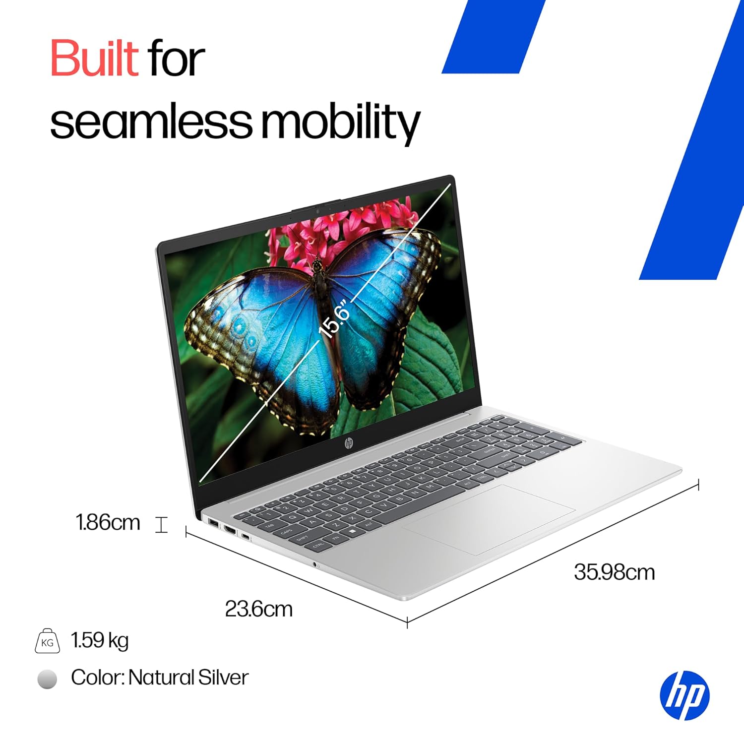 HP 15, AMD Ryzen 3 7320U (8GB LPDDR5, 512GB SSD) FHD, Anti-Glare, Micro-Edge, 15.6''/39.6cm, Win11, M365 Basic(1yr)* Office24, Silver, 1.59kg, fc0500AU, FHD Camera w/Privacy Shutter Laptop - Image 8
