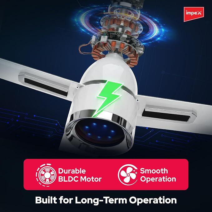 Impex 1200 mm BLDC Ceiling Fan with 7 Speed Remote Control and Timer Function | 5 star Rated Energy Efficient Ceiling Fan Up to 65% | Aluminium Body | | Atom Glow | 4 Year Warranty (White) - Image 7