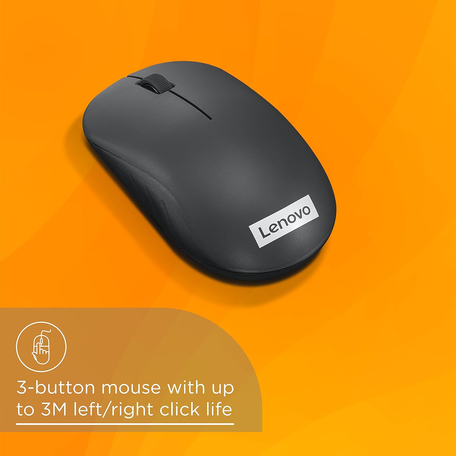 Lenovo 130 Wireless Compact Mouse, 1K DPI Optical sensor, 2.4GHz Wireless NanoUSB, 10m range, 3button(left,right,scroll) upto 3M left/right clicks, 10 month battery, Ambidextrous, Ergonomic GY51C12380 - Image 7