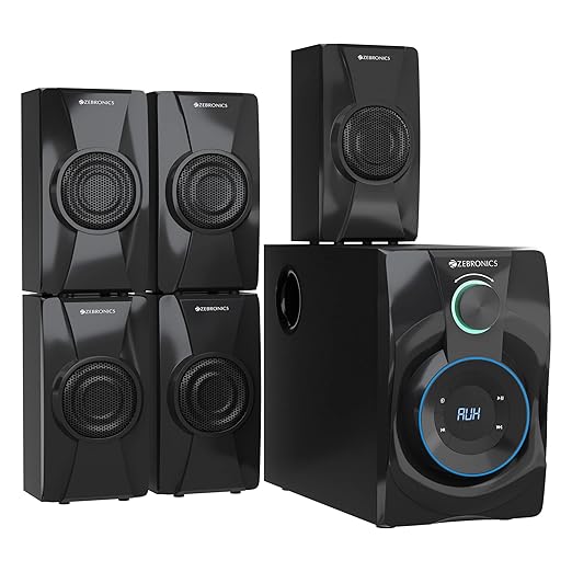 ZEBRONICS Basso 100 5.1 Home Theater Speaker with 5.25" Subwoofer, 90W RMS Powerful Bass, Bluetooth 5.1, Wall Mount, AC-3 Surround Sound, RGB Ring Light, Remote Control & LED Display - Image 2
