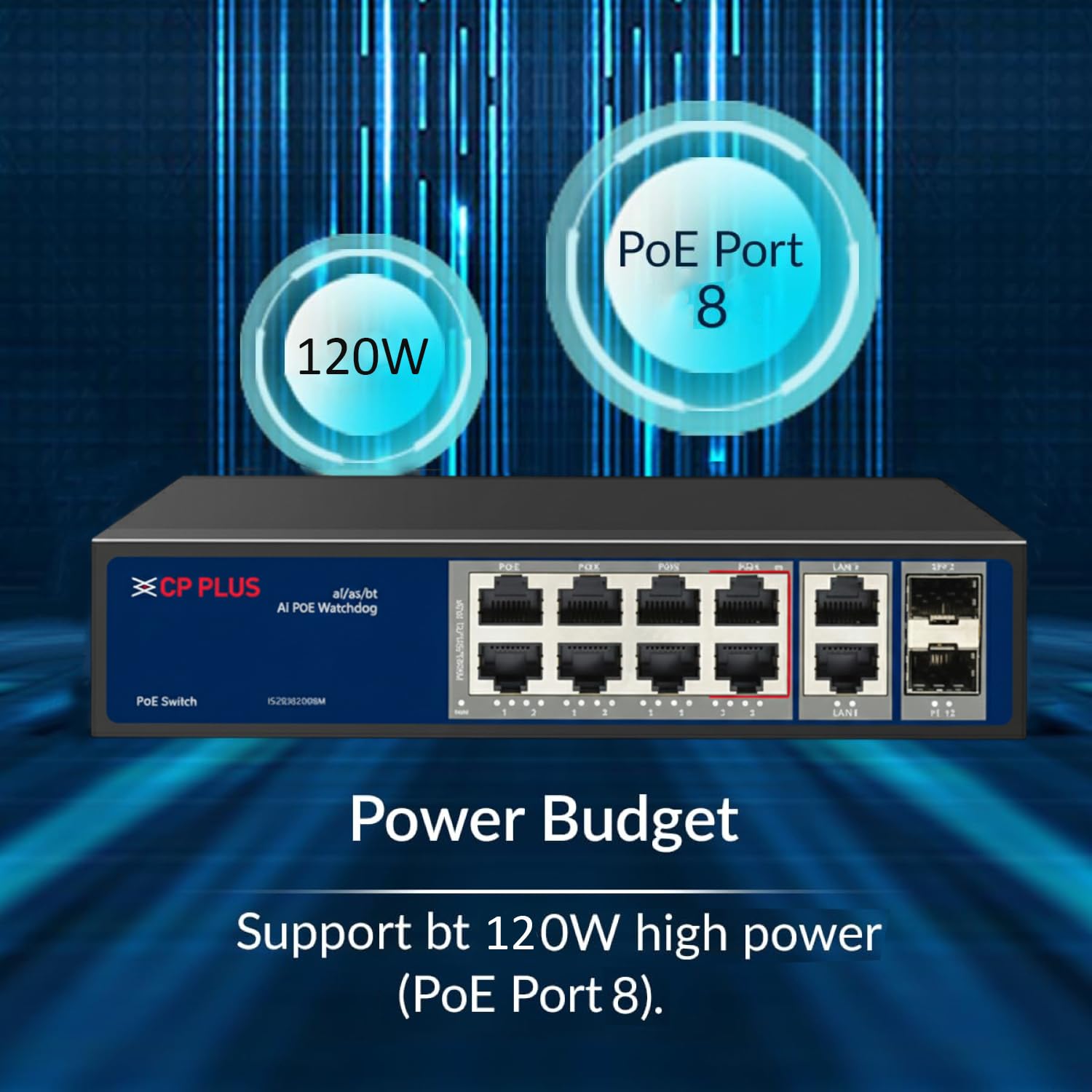 CP Plus 8 Port POE Switch with 2 GIGA UP-Link Ports (CP-ANW-HPU8G2-N12) - Image 2