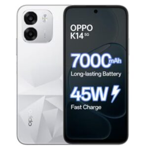 OPPO K14 5G Smartphone, Prism White, 6GB RAM, 128GB Storage, 7000 mAh Battery, 45W Fast Charge