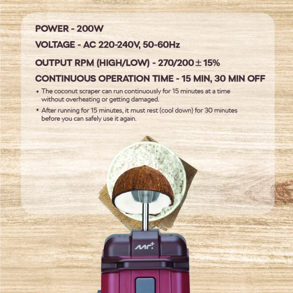 Mr.Plus Coconut Scraper 200W Power & Dual-Speed Precision MC 8300 - Image 4