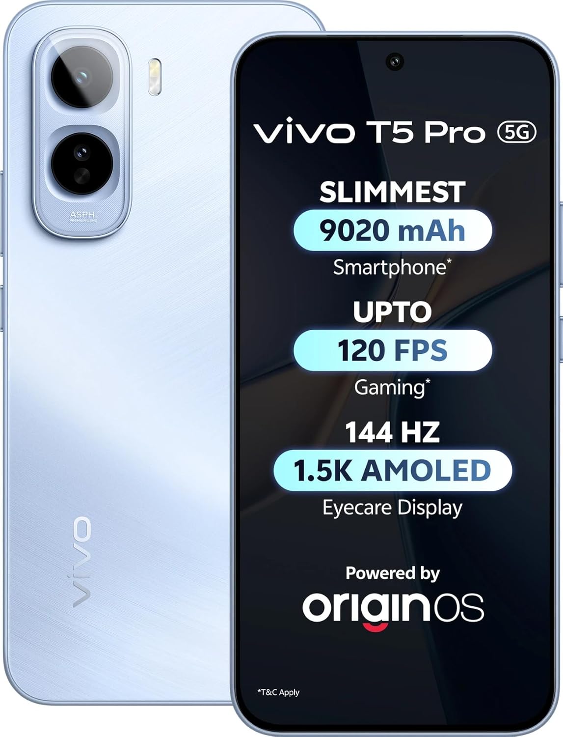 vivo T5 Pro 5G (Glacier Blue, 8GB RAM, 256GB Storage) | 50MP Camera | 6.83" FHD+ AMOLED Display | Snapdragon 7s Gen 4 | 9020mAh Battery