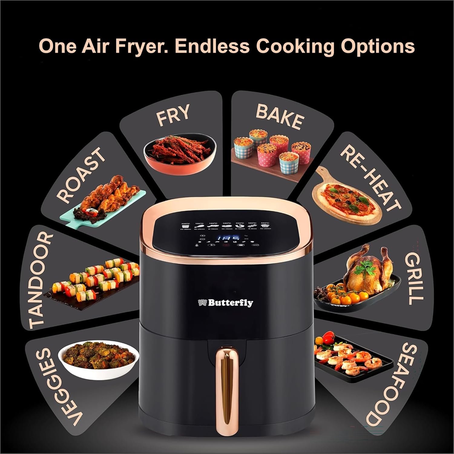 Butterfly Magnum Digital Air Fryer 4.5L, 1200W | 360° High Speed Air Circulation Technology | Low Fat Cooking | 7 Preset Menu, Removable Non Stick Coating Basket | Digital Touch Display Panel | Black - Image 5