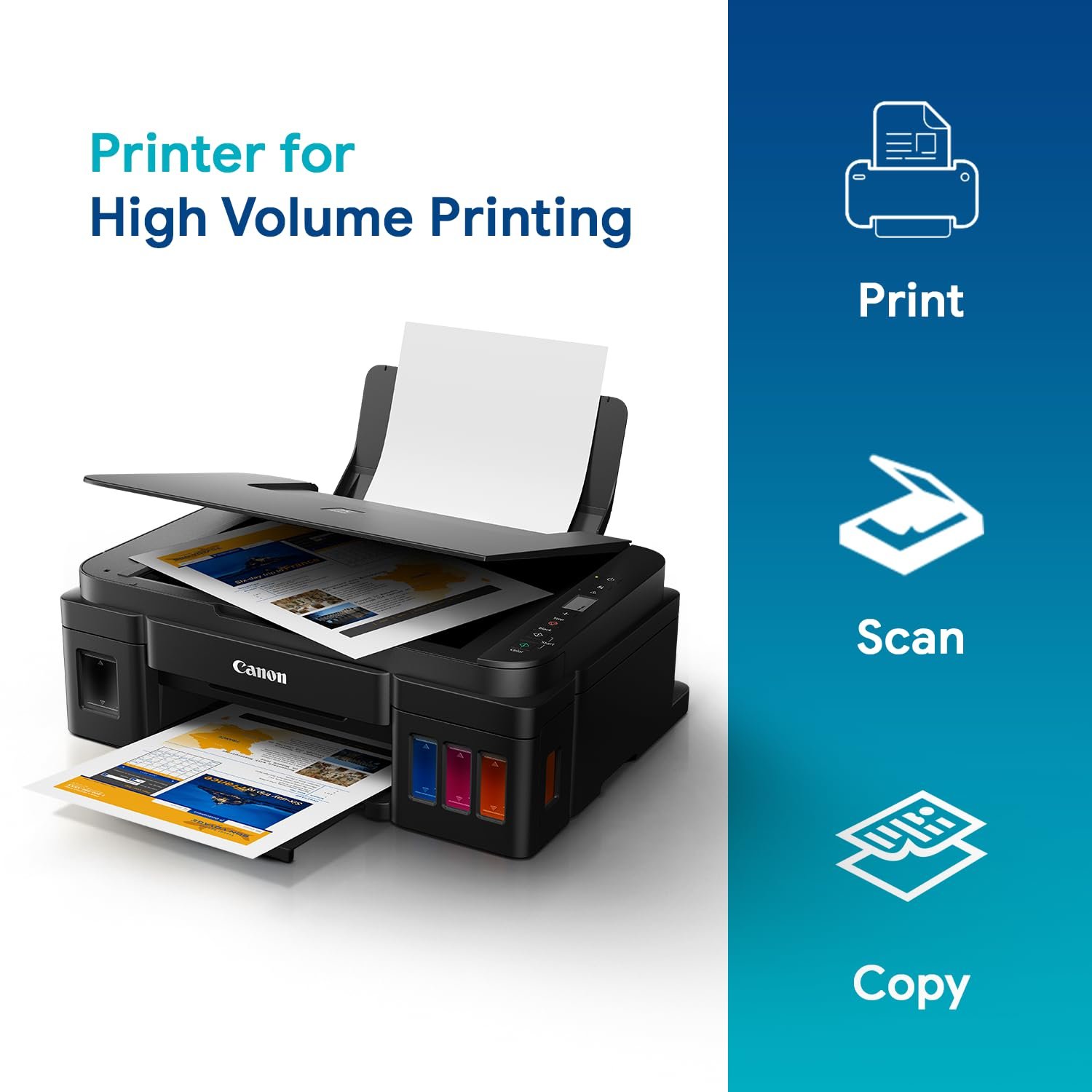 Canon PIXMA MegaTank G2012 All in One (Print, Scan, Copy) Inktank Colour Printer with 2 Additional Black Ink Bottles (Per Black Bottle Yield 6000 Prints and Colour 7000 Prints) for Home/Office - Image 3
