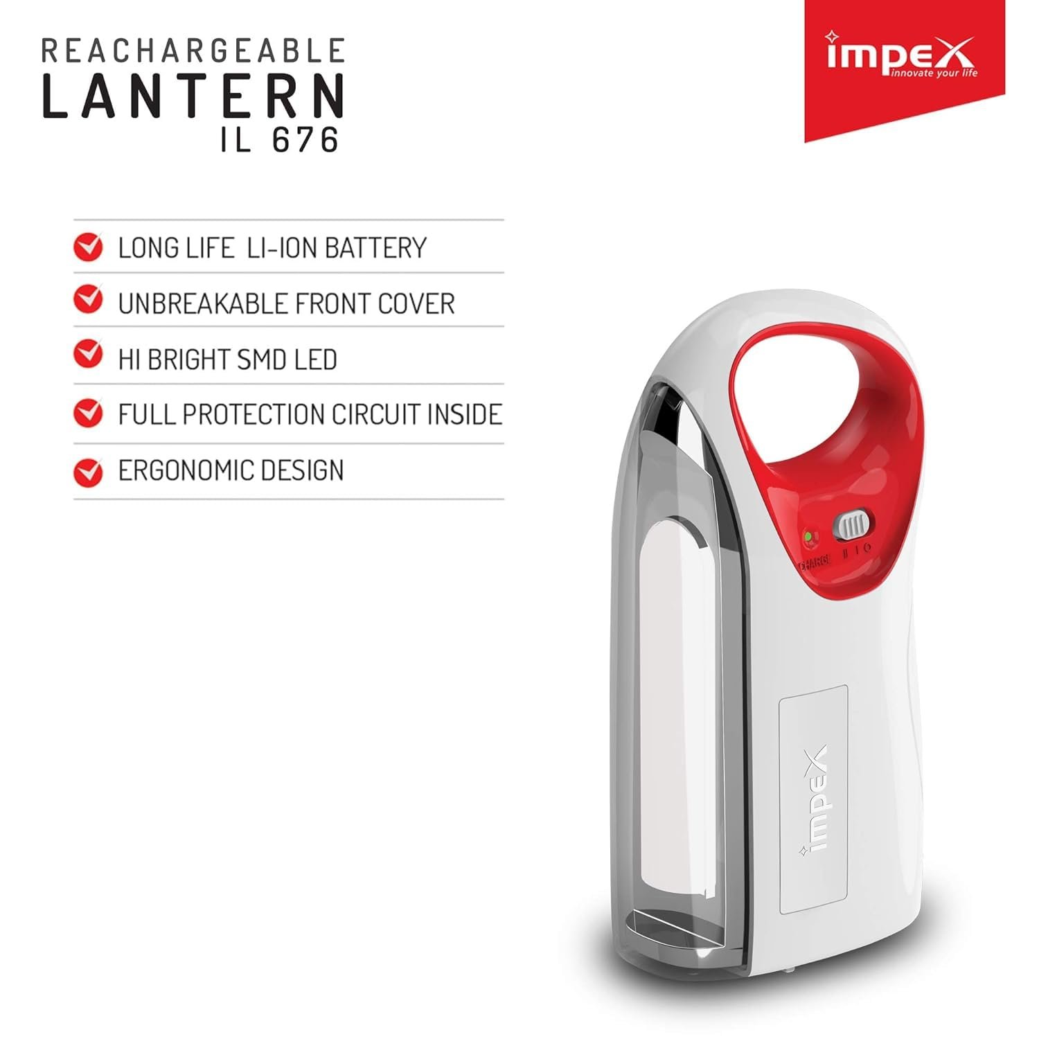 Impex Plastic LED Lantern Emergency Light IL 676 NEON White - Image 3