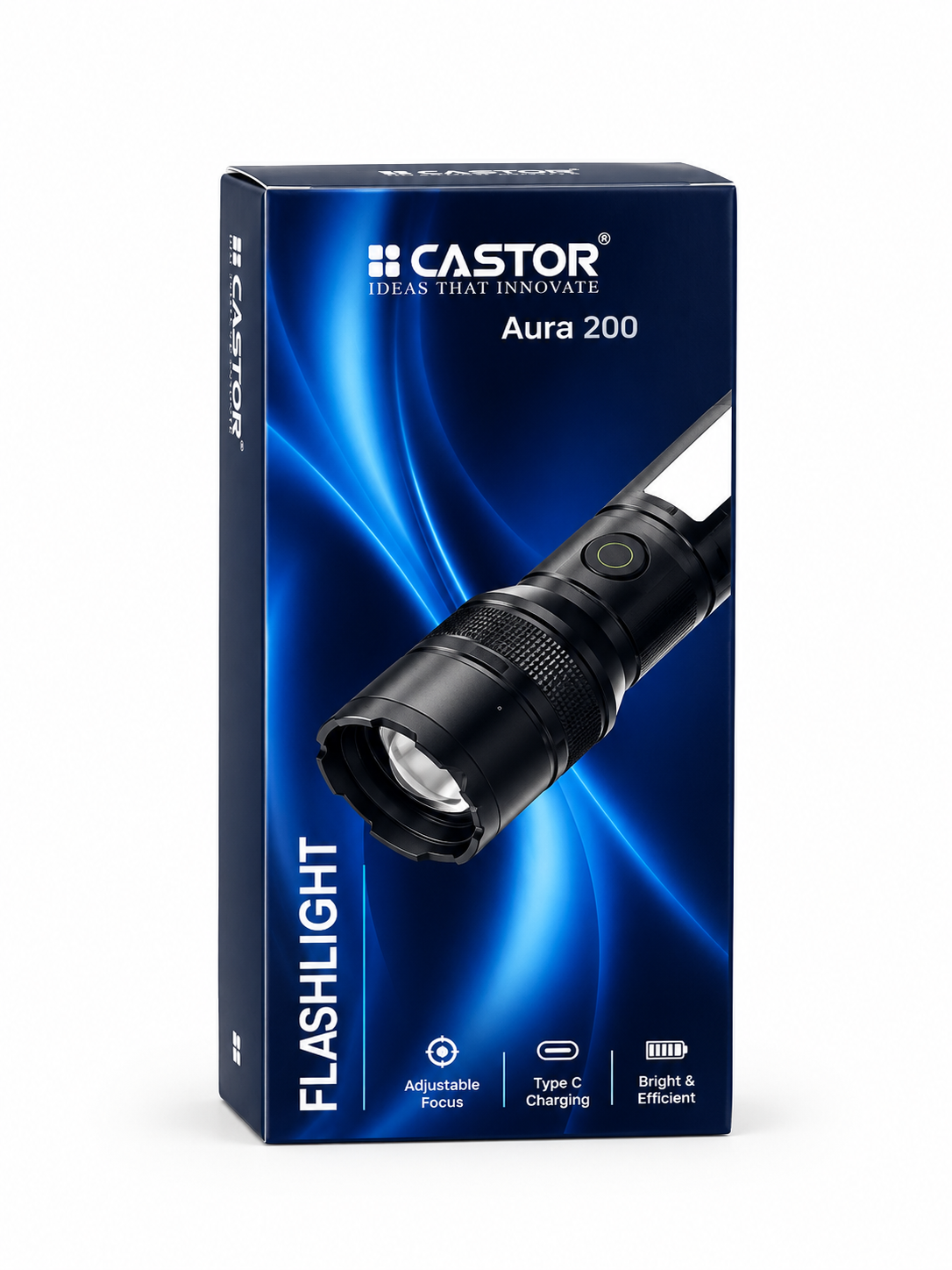 IBELL Castor AURA200 Rechargeable Torch Light High Power, 6 Light Modes, Telescopic Zoom, Type C Charging, LED Flashlight, Super Bright & Long Distance Range, for Home, Outdoor & Emergency Use (Black) - Image 2