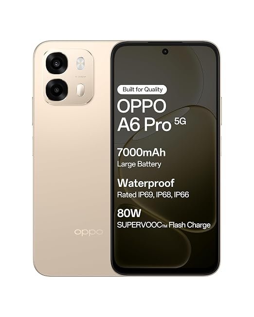 OPPO A6 Pro 5G Smartphone, 7000mAh Battery, 80W Fast Charging,16MP Front Camera & 50MP Triple Camera,144Hz Display, MediaTek 6300 Mobile Platform,IP69,Aurora Gold:8 GB + 128 GB